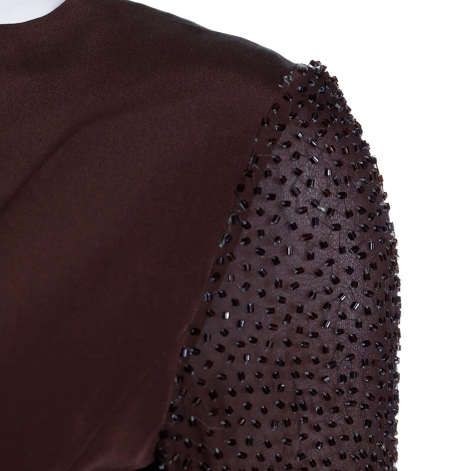1980s Vintage Richilene Brown Beaded Drop Waist Evening Dress