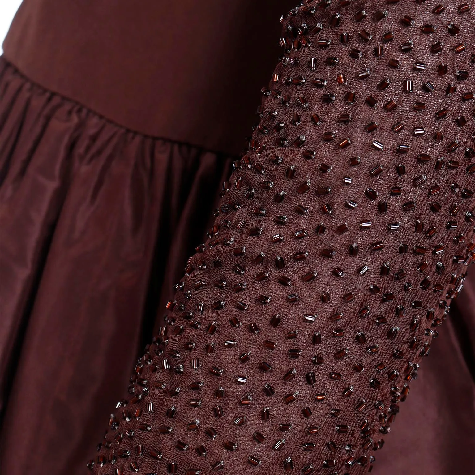 1980s Vintage Richilene Brown Beaded Drop Waist Evening Dress