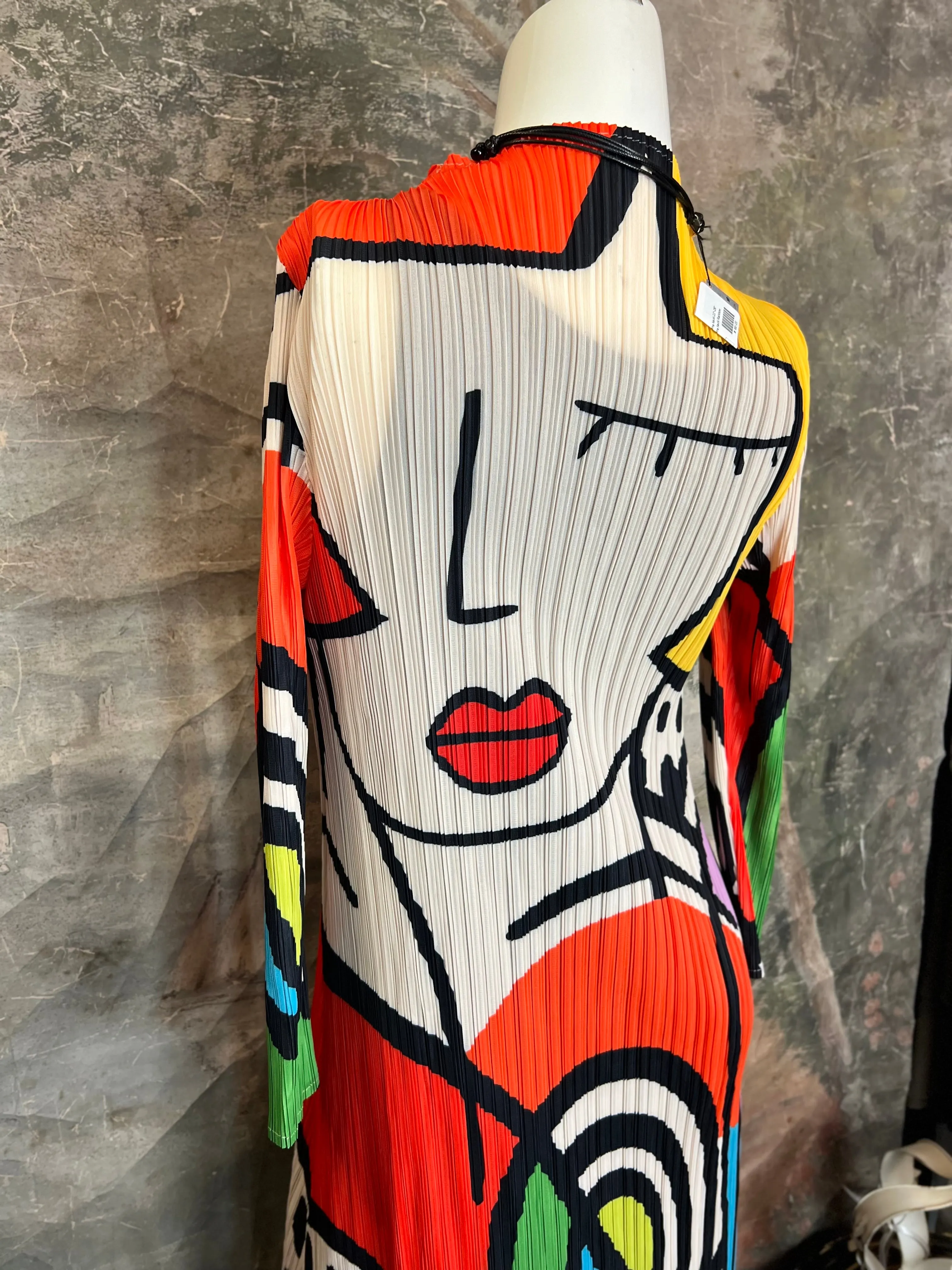 8680 Picasso Mix Abstract Dress-ORANGE