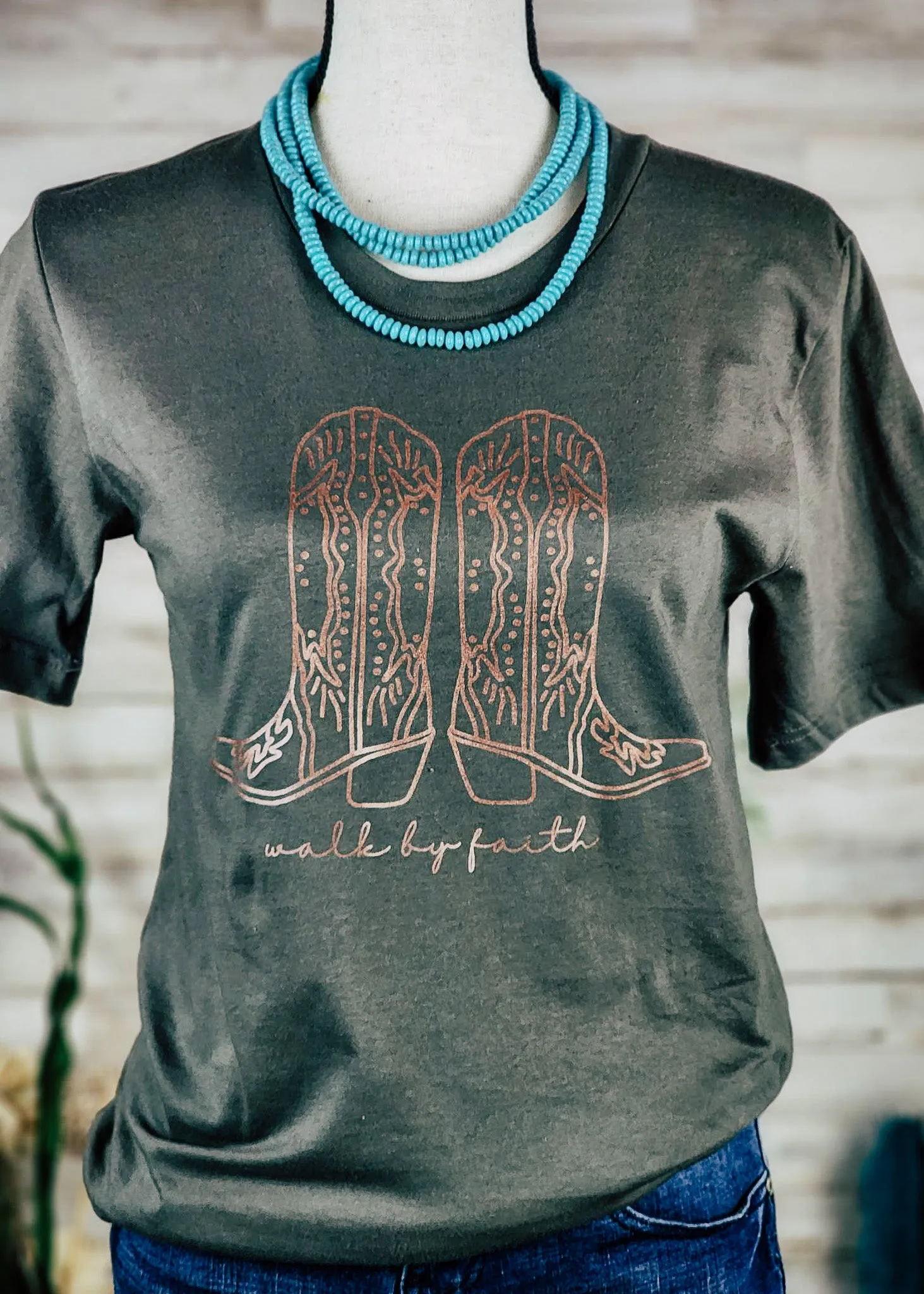 Army Green Walk By Faith Short Sleeve Graphic Tee