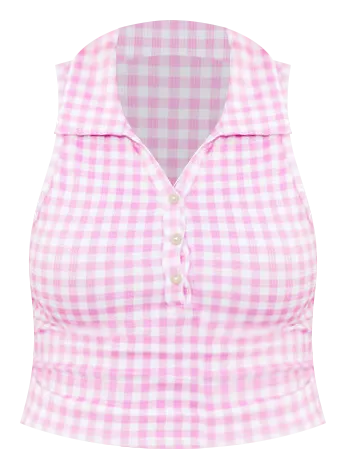 Between The Lines Pink Checkered Collared Tank FINAL SALE