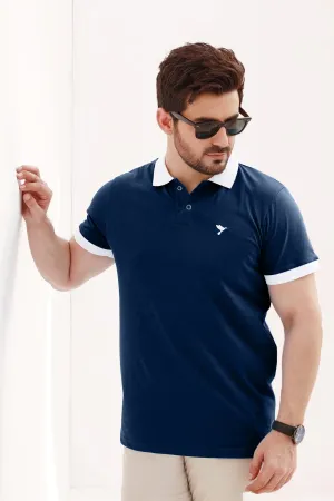 Blue Contrast Embroidered Polo Shirt - A23 - MP0202R