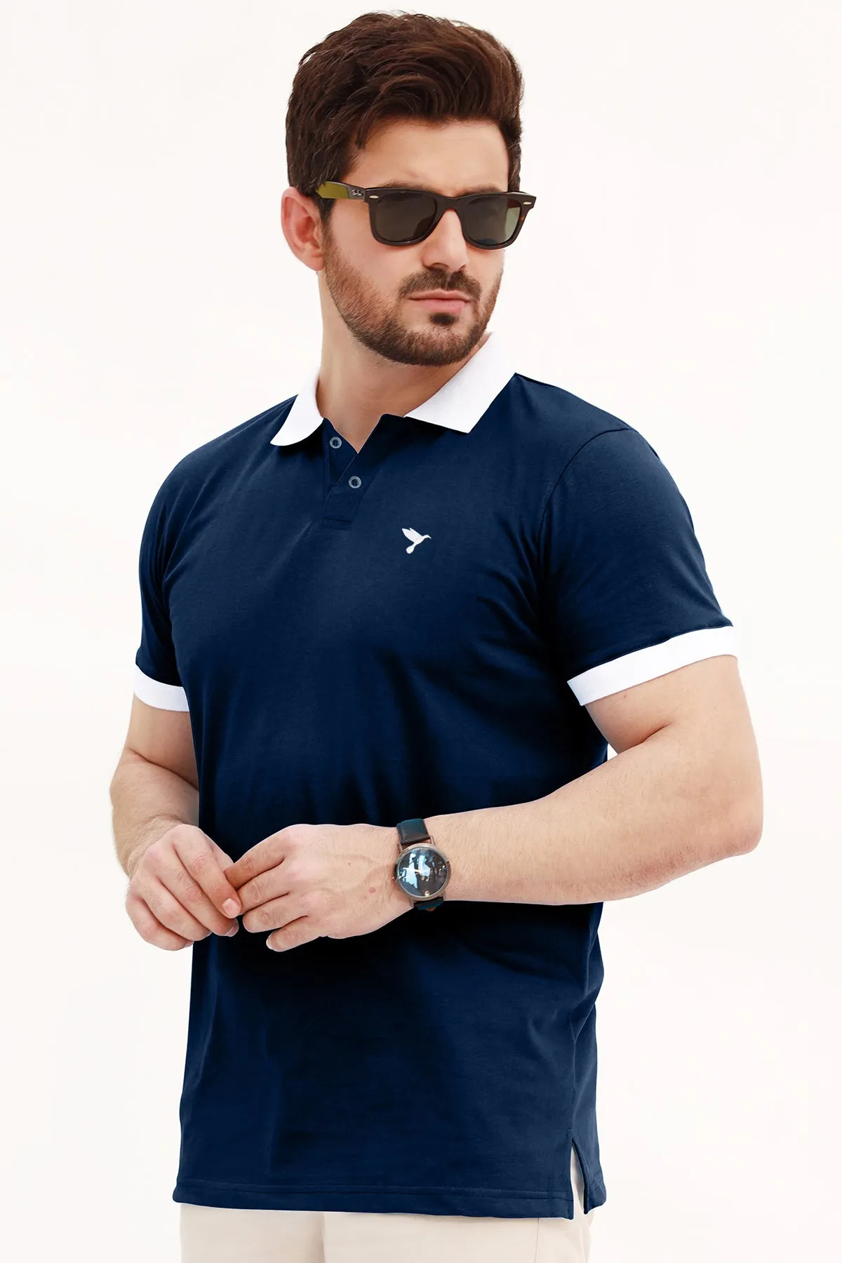 Blue Contrast Embroidered Polo Shirt - A23 - MP0202R