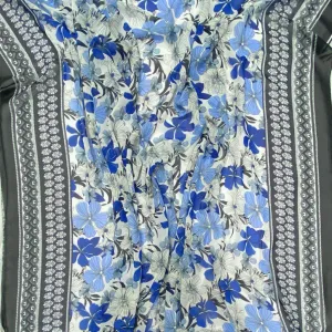 Blue/White Floral with Black Double Border Chiffon Fabric
