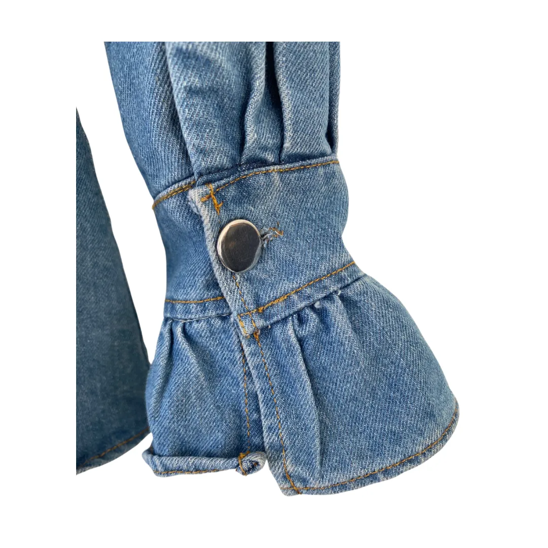 Boohoo Denim Frill Shirt Blue SIZE 12