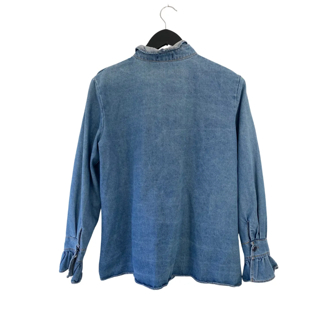 Boohoo Denim Frill Shirt Blue SIZE 12