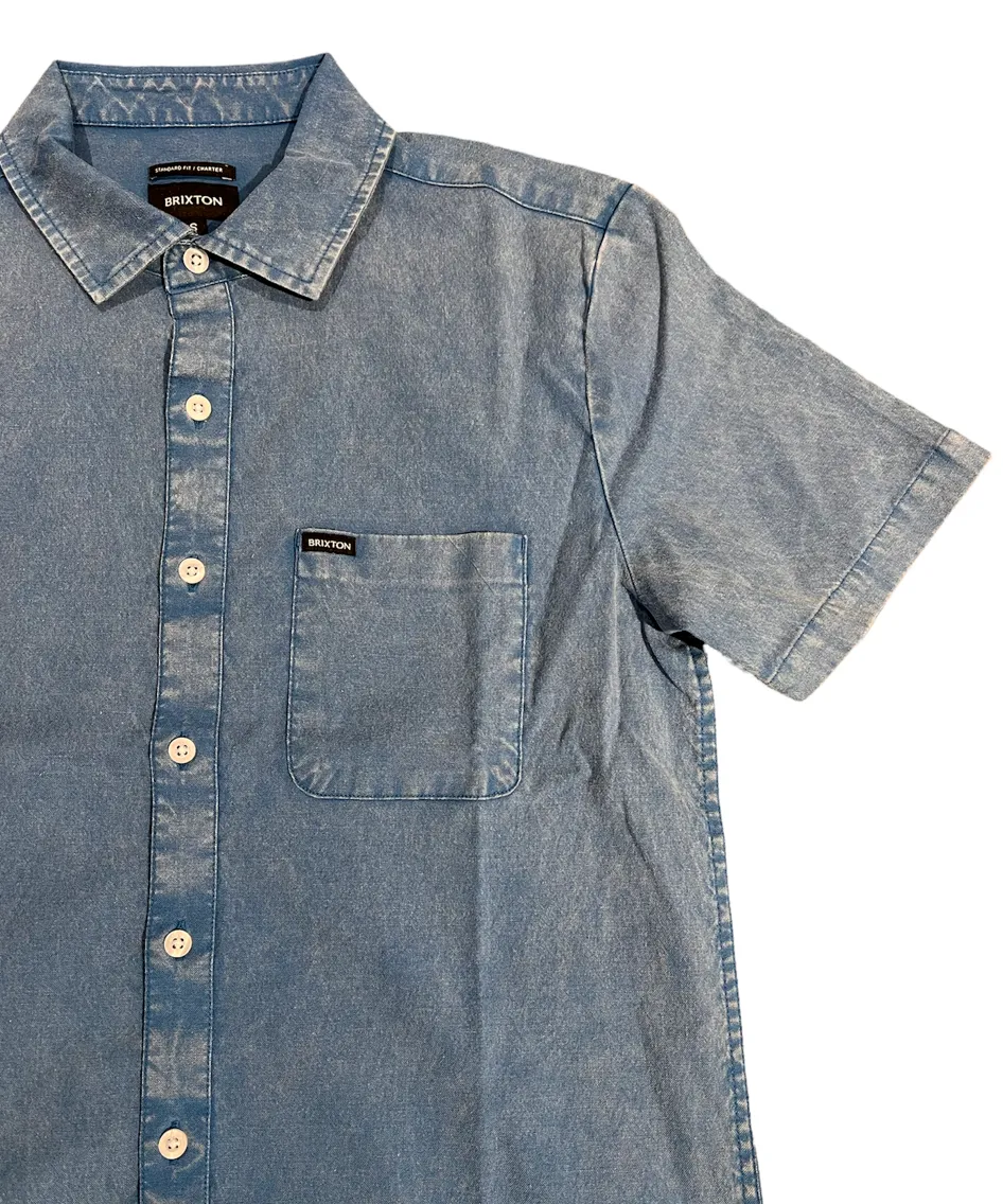 Brixton Charter Oxford Short Sleeve Woven Tee - Sky Blue Sun Wash