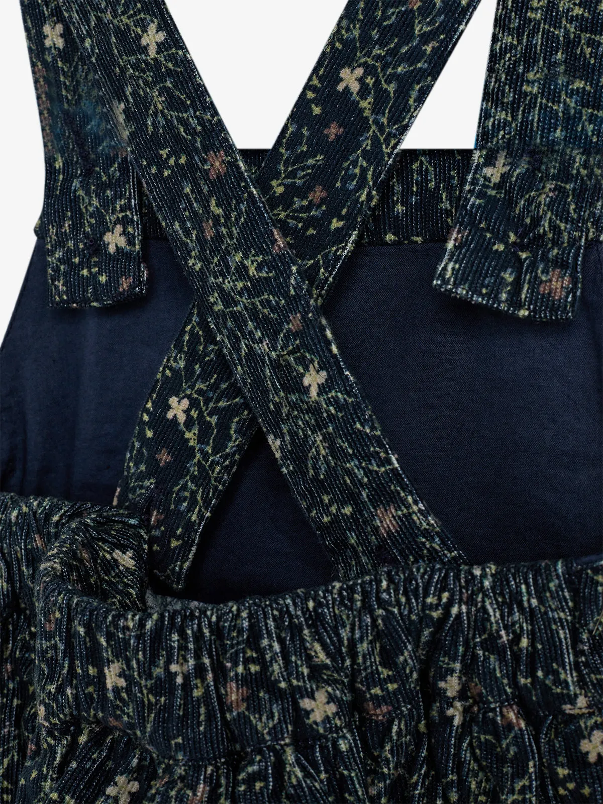 Corduroy Romper w. Floral Print - Little - Blue/Rose