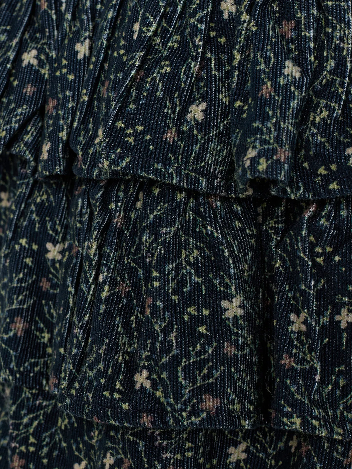 Corduroy Romper w. Floral Print - Little - Blue/Rose