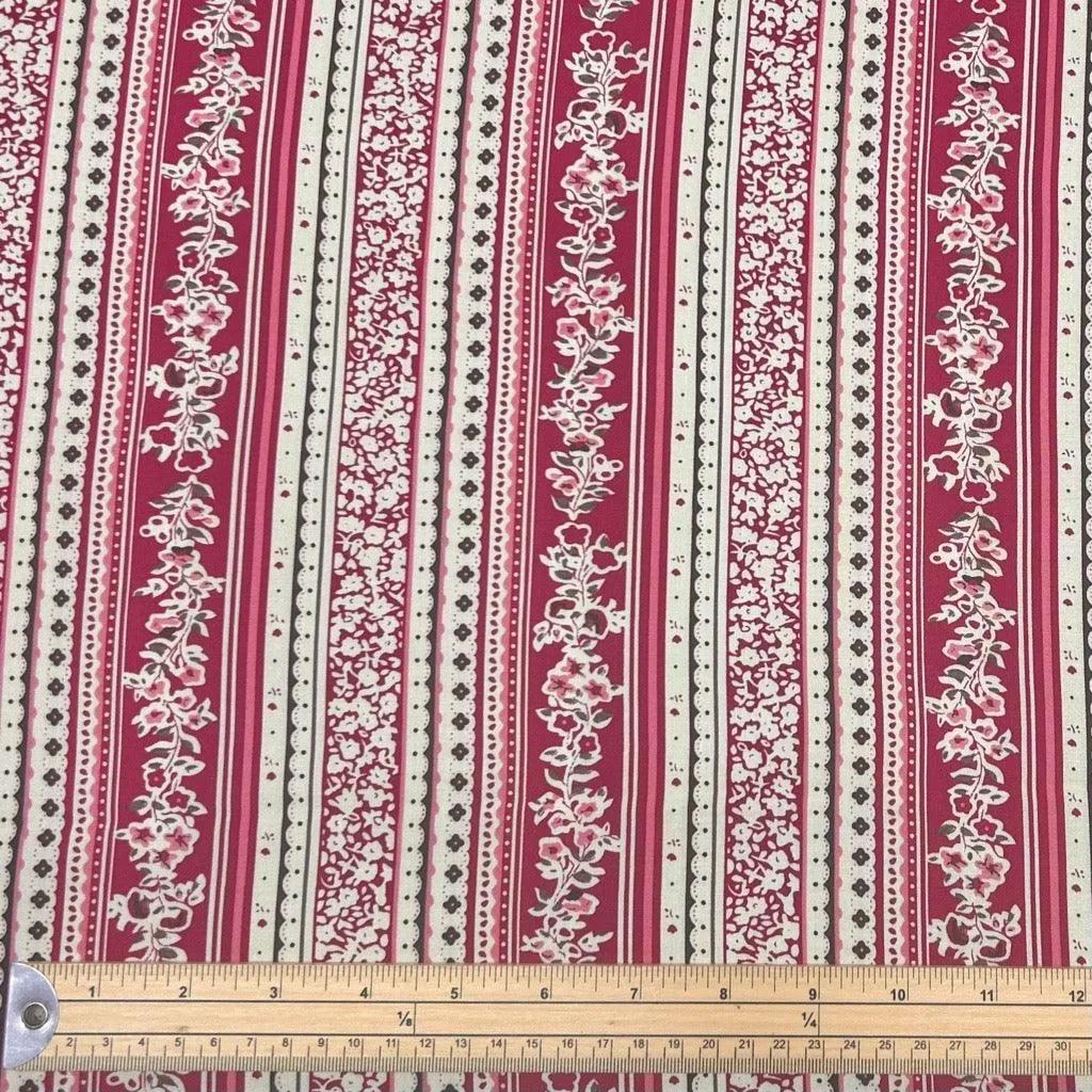 Floral Stripes Viscose Challis Fabric