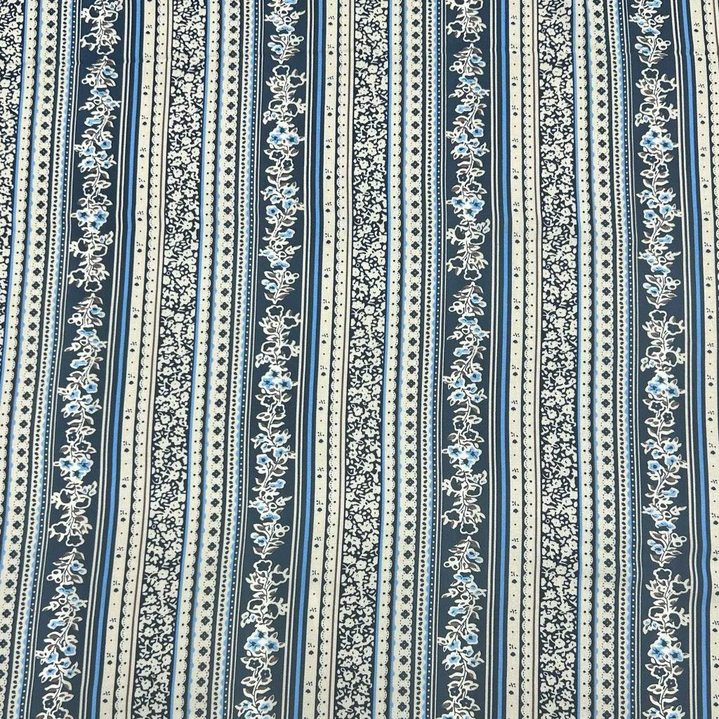 Floral Stripes Viscose Challis Fabric