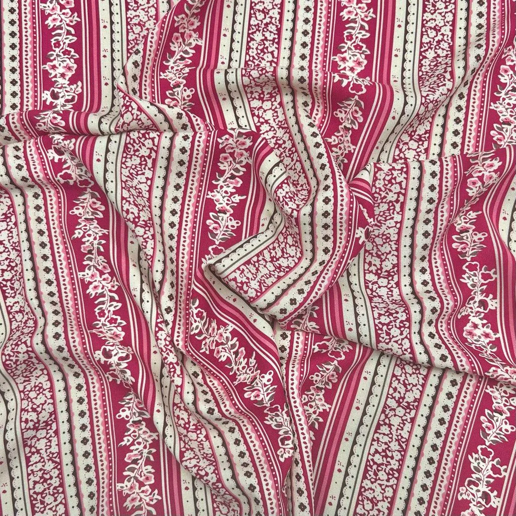 Floral Stripes Viscose Challis Fabric