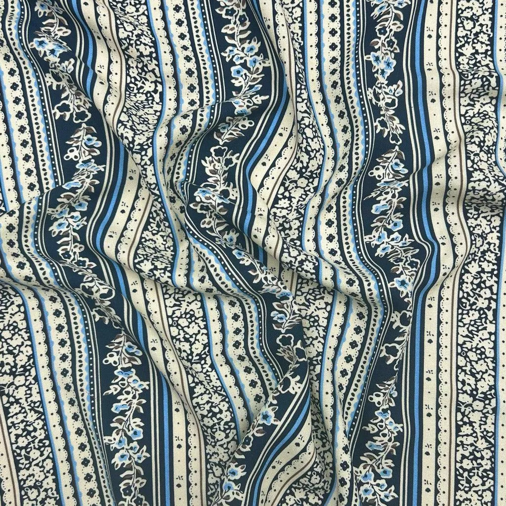 Floral Stripes Viscose Challis Fabric