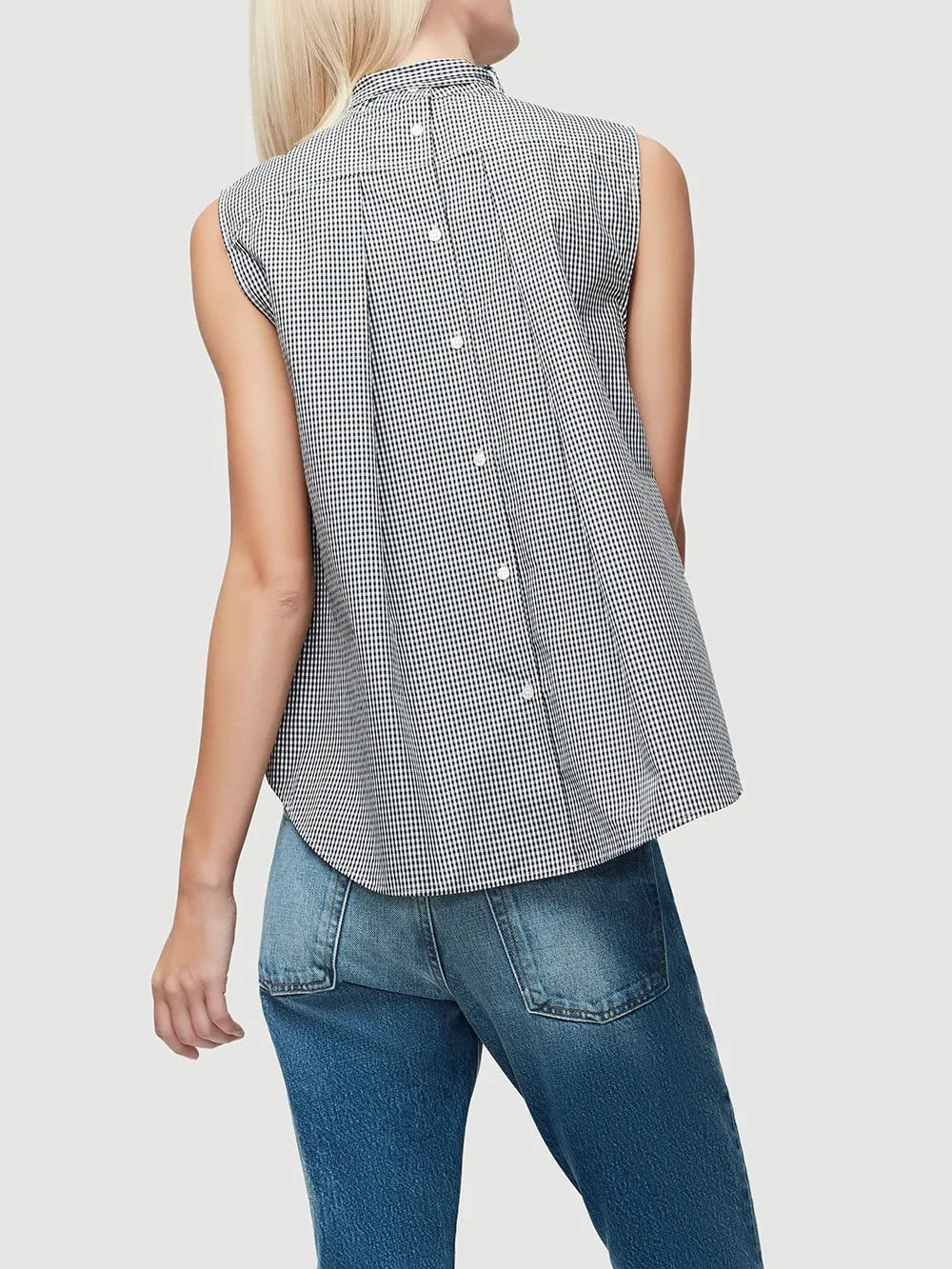 Frame - Knot Gingham Sleevless Top Noir Multi