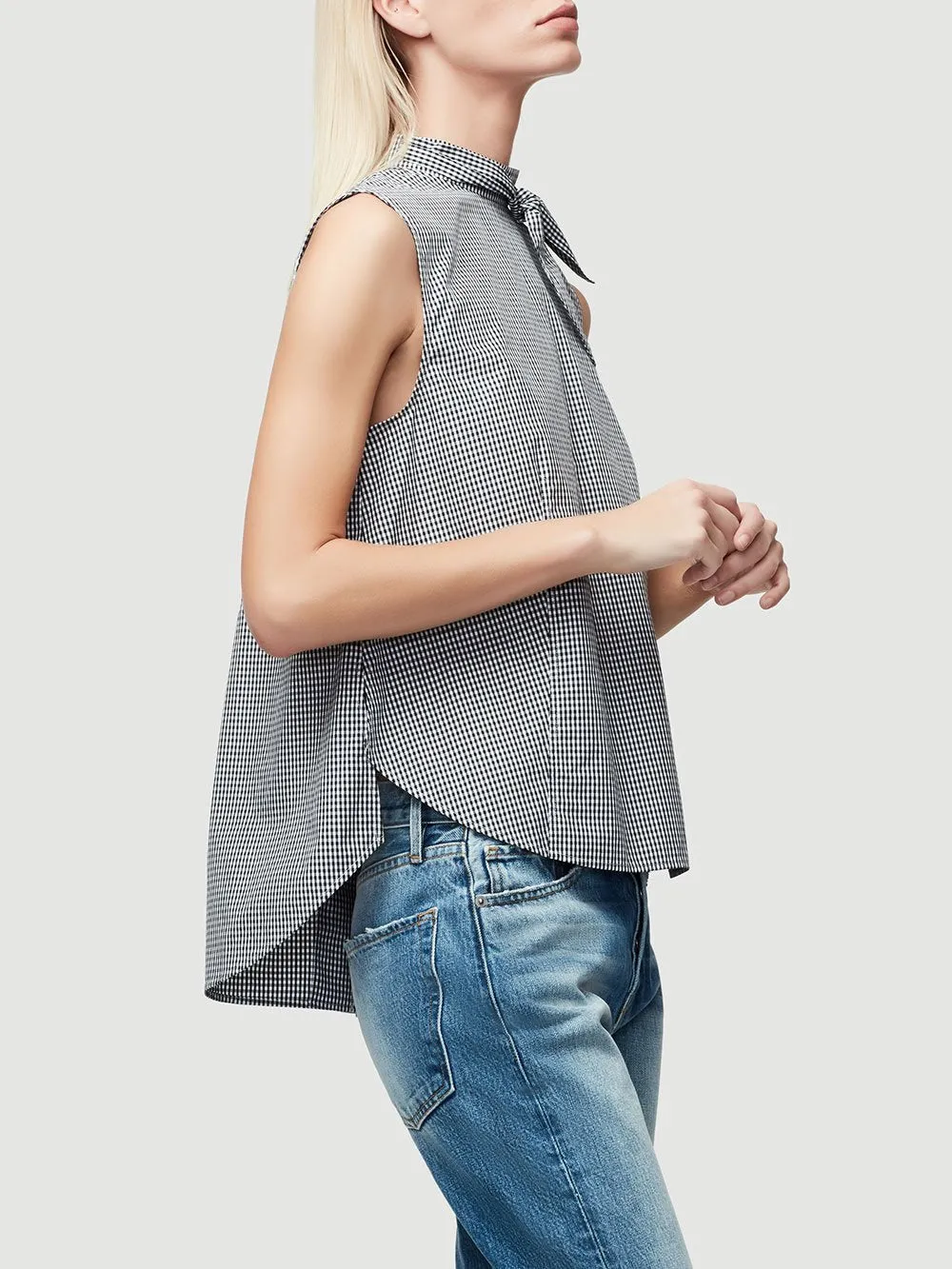 Frame - Knot Gingham Sleevless Top Noir Multi