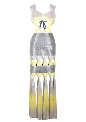 Gathered Cut-Out Silk Chiffon Maxi Dress