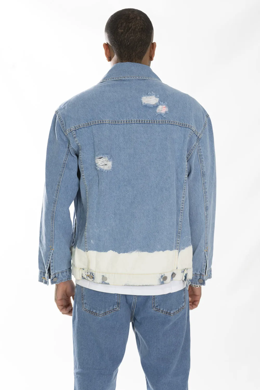 Giubbotto Giacca Jeans Bicolore Over size con Abrasioni Art. Gb132