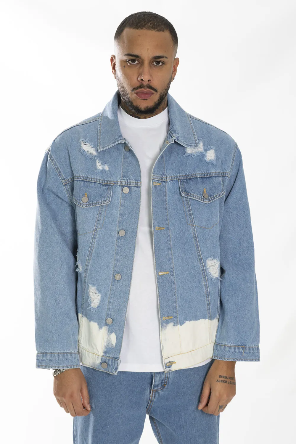 Giubbotto Giacca Jeans Bicolore Over size con Abrasioni Art. Gb132