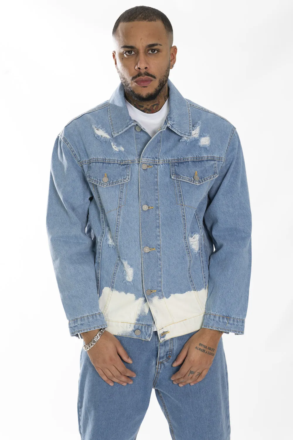 Giubbotto Giacca Jeans Bicolore Over size con Abrasioni Art. Gb132