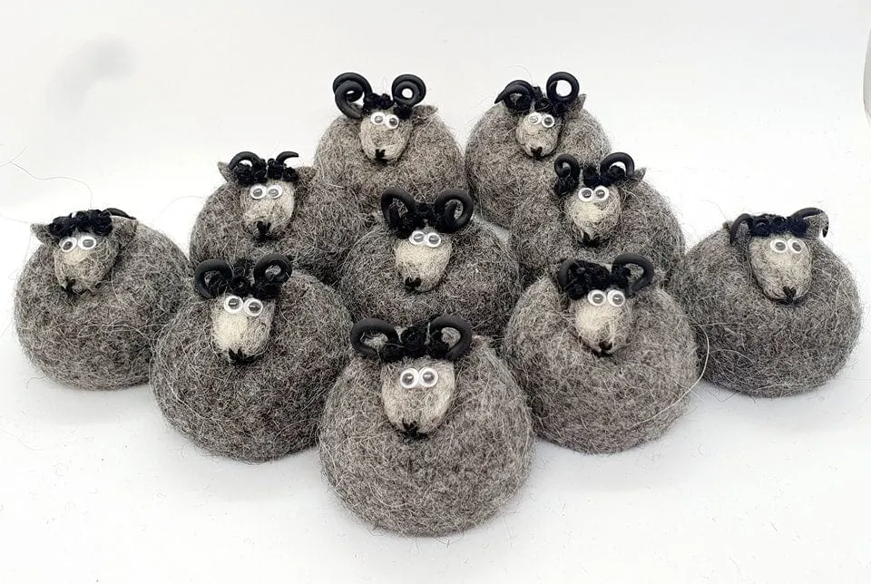 Icelandic Felted Wool Sheep Ornament - Grey