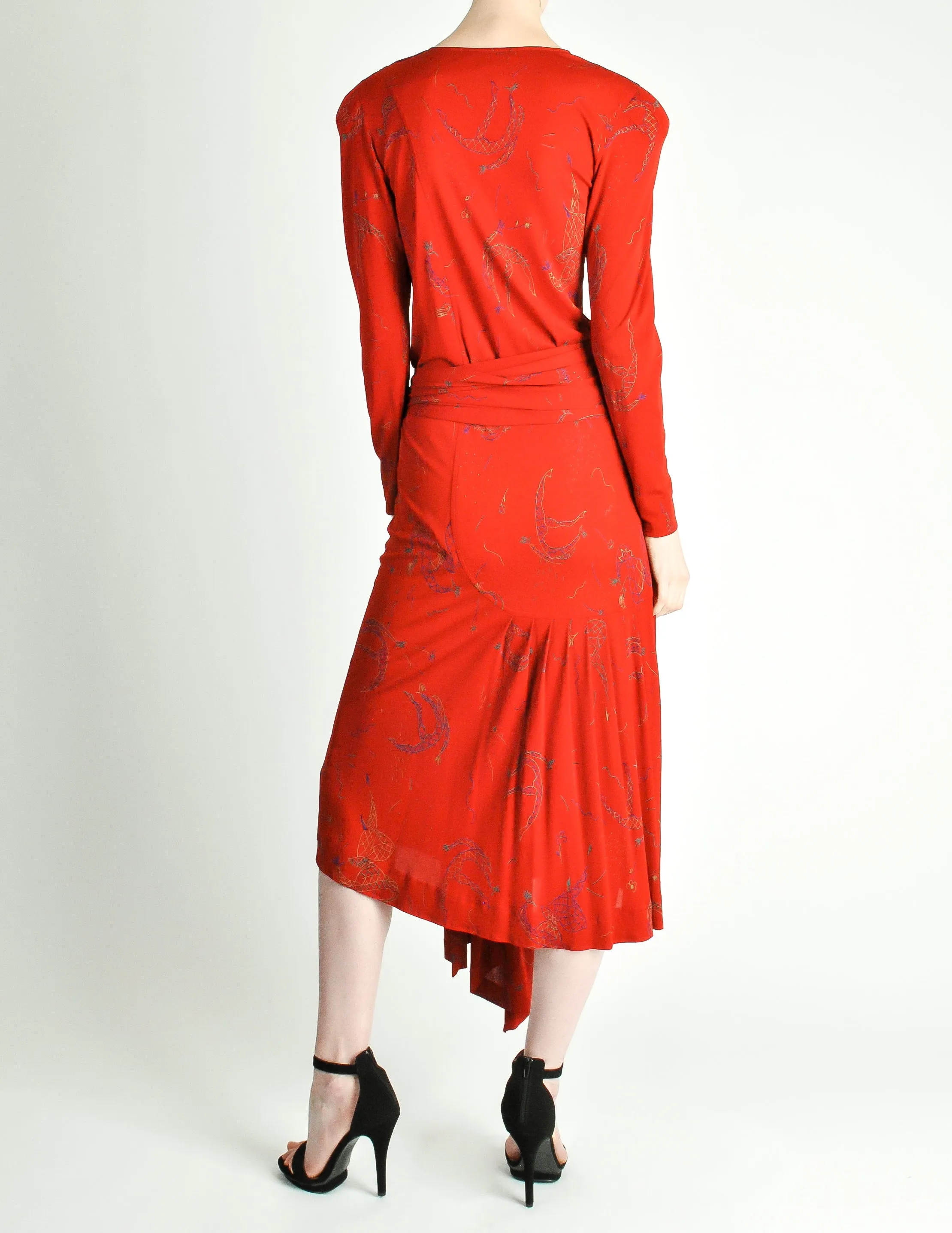 Jean Muir Vintage Red Jersey Novelty Carnival Print Dress