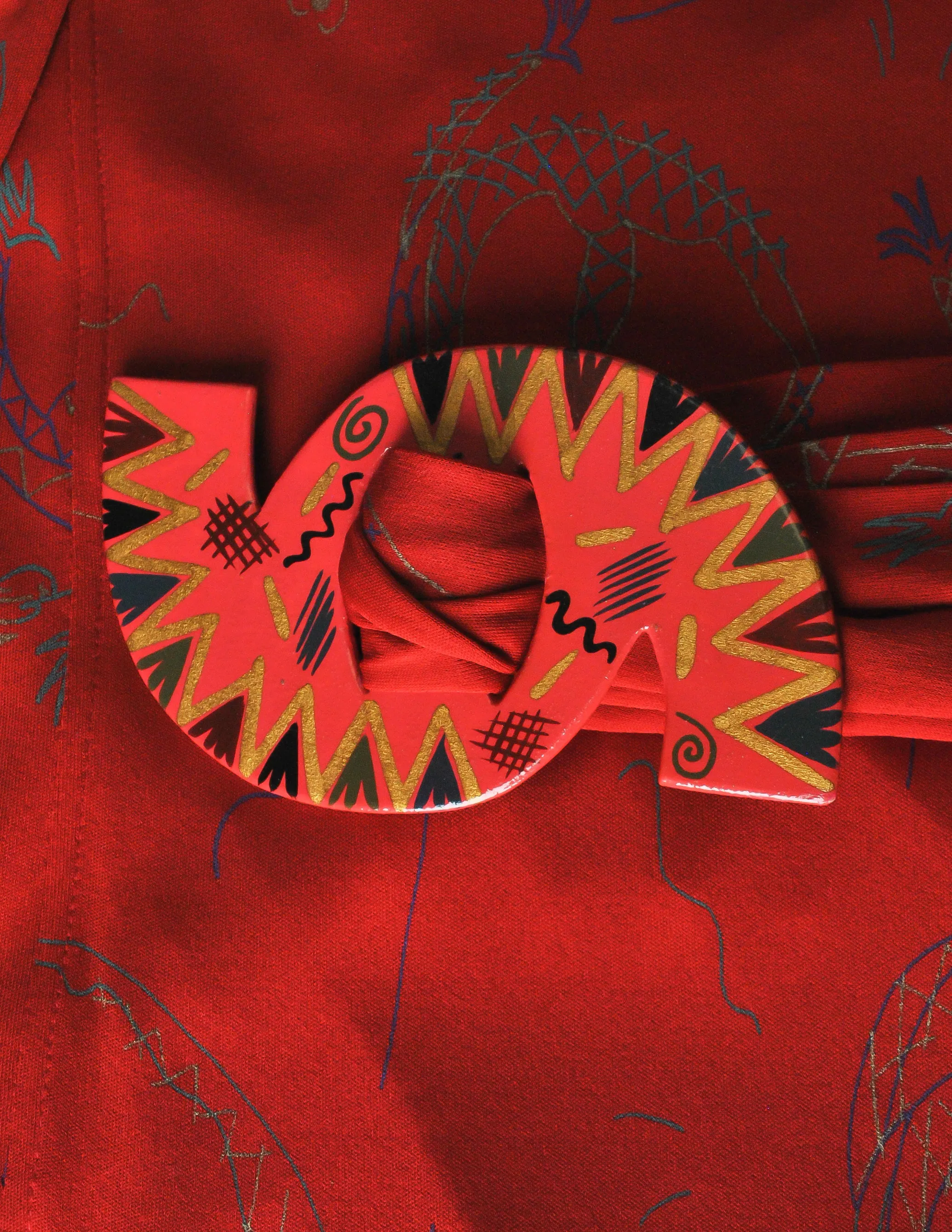 Jean Muir Vintage Red Jersey Novelty Carnival Print Dress