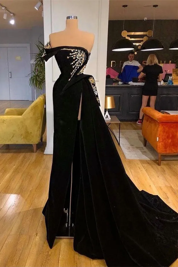 kamahe Gorgeous Strapless Split Front A-line Prom Dress With Beading