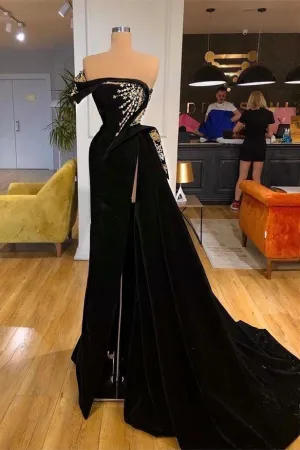 kamahe Gorgeous Strapless Split Front A-line Prom Dress With Beading