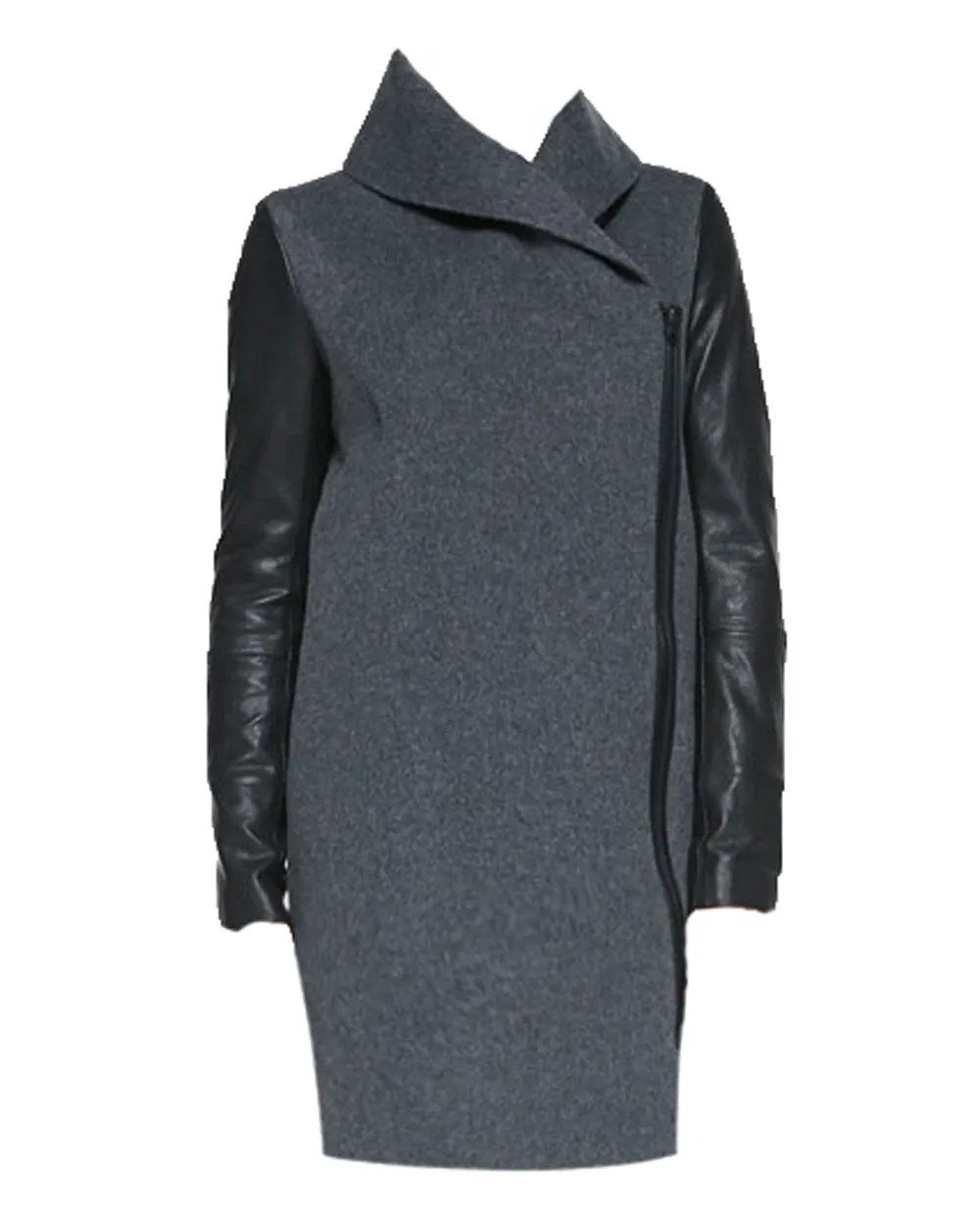Medium Heather Grey Leather Shawl Collar