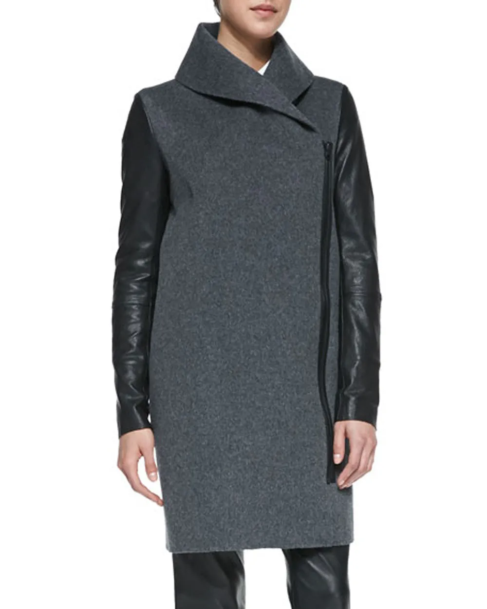 Medium Heather Grey Leather Shawl Collar