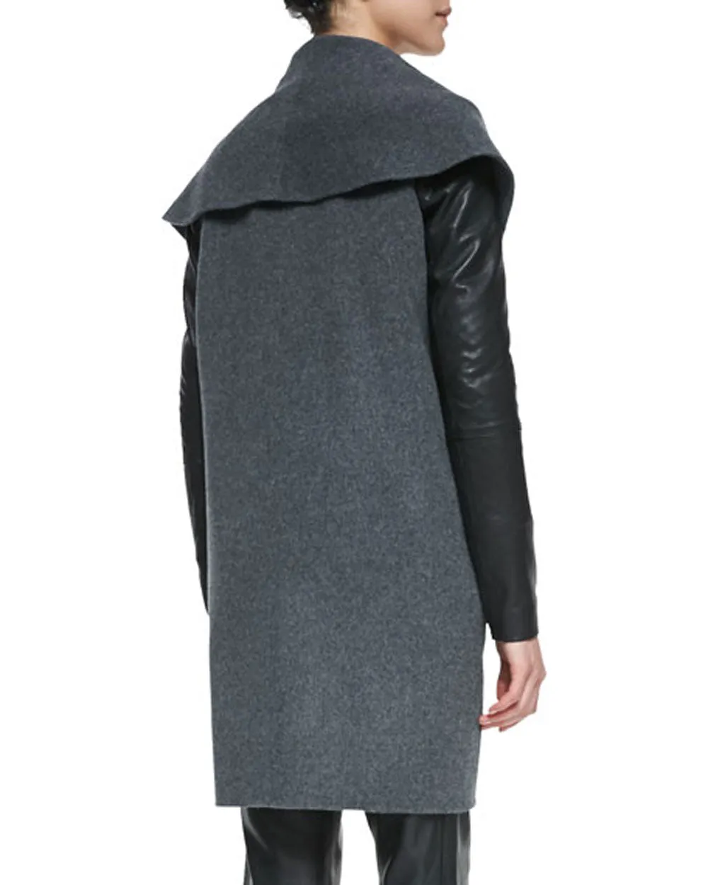 Medium Heather Grey Leather Shawl Collar
