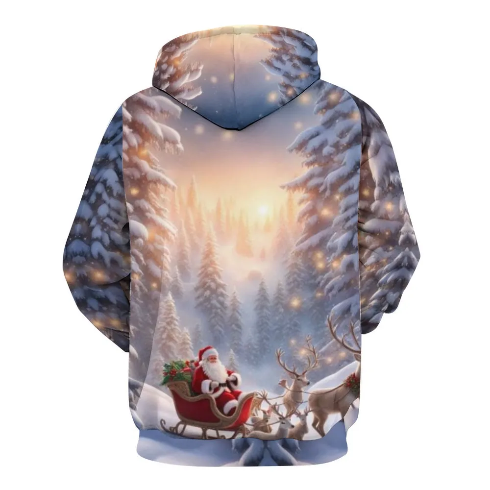 Mens Christmas Santa Claus Winter Snow Graphic Pullover With Kangaroo Pocket Hoodies