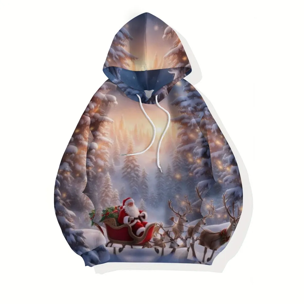 Mens Christmas Santa Claus Winter Snow Graphic Pullover With Kangaroo Pocket Hoodies