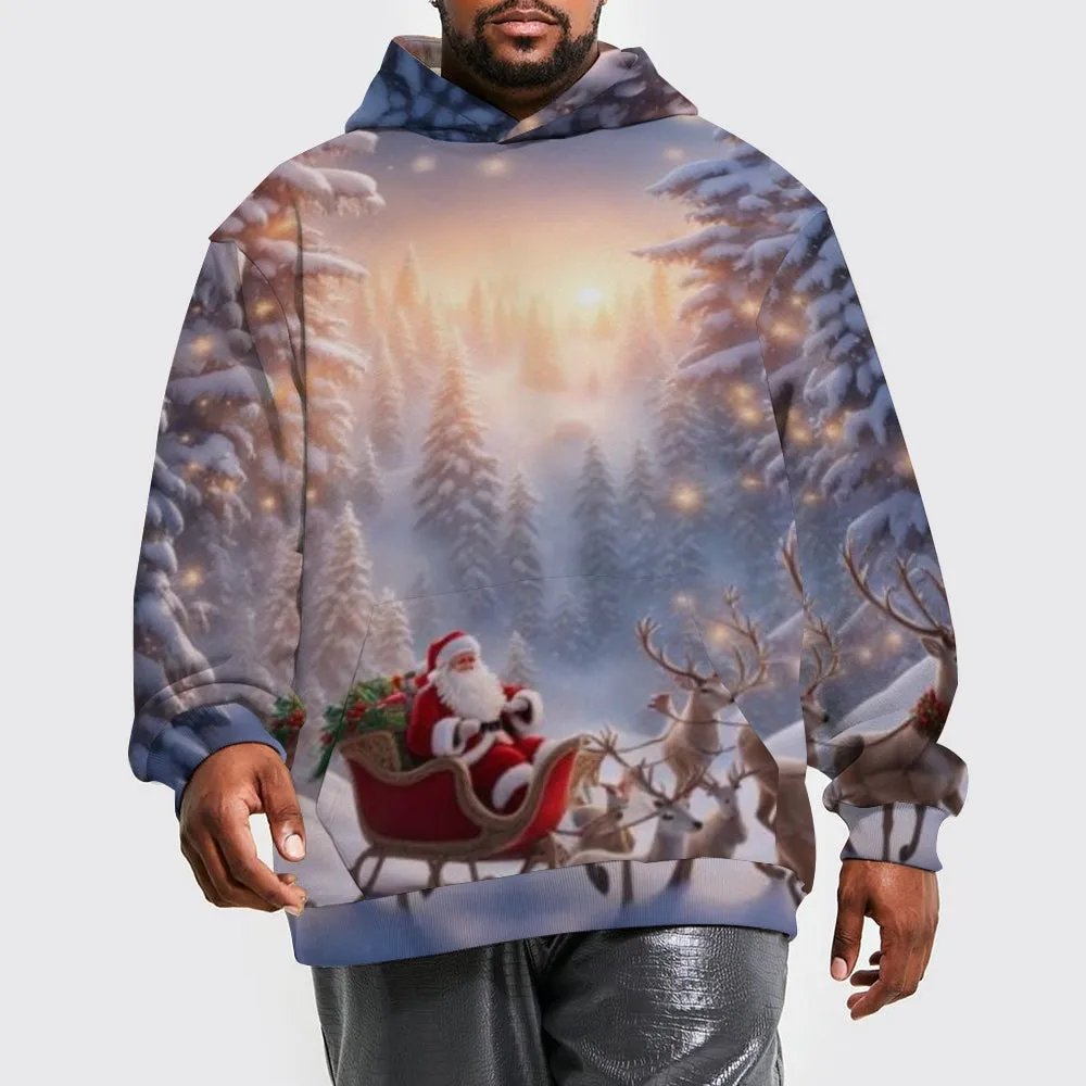 Mens Christmas Santa Claus Winter Snow Graphic Pullover With Kangaroo Pocket Hoodies