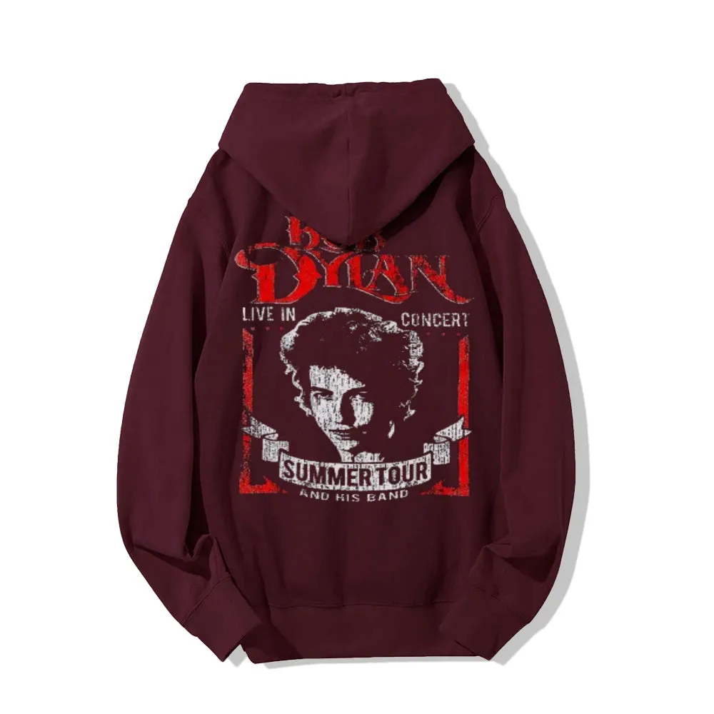 Mens Vintage Bob Dylan Darkness Style Print Graphic Pullover With Kangaroo Pocket Hoodies