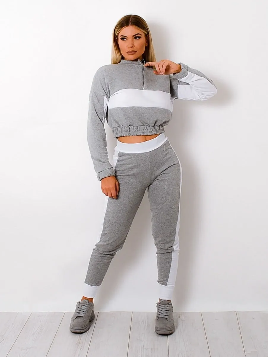 Nadie Grey White Stripped Cuffed Lounge Set