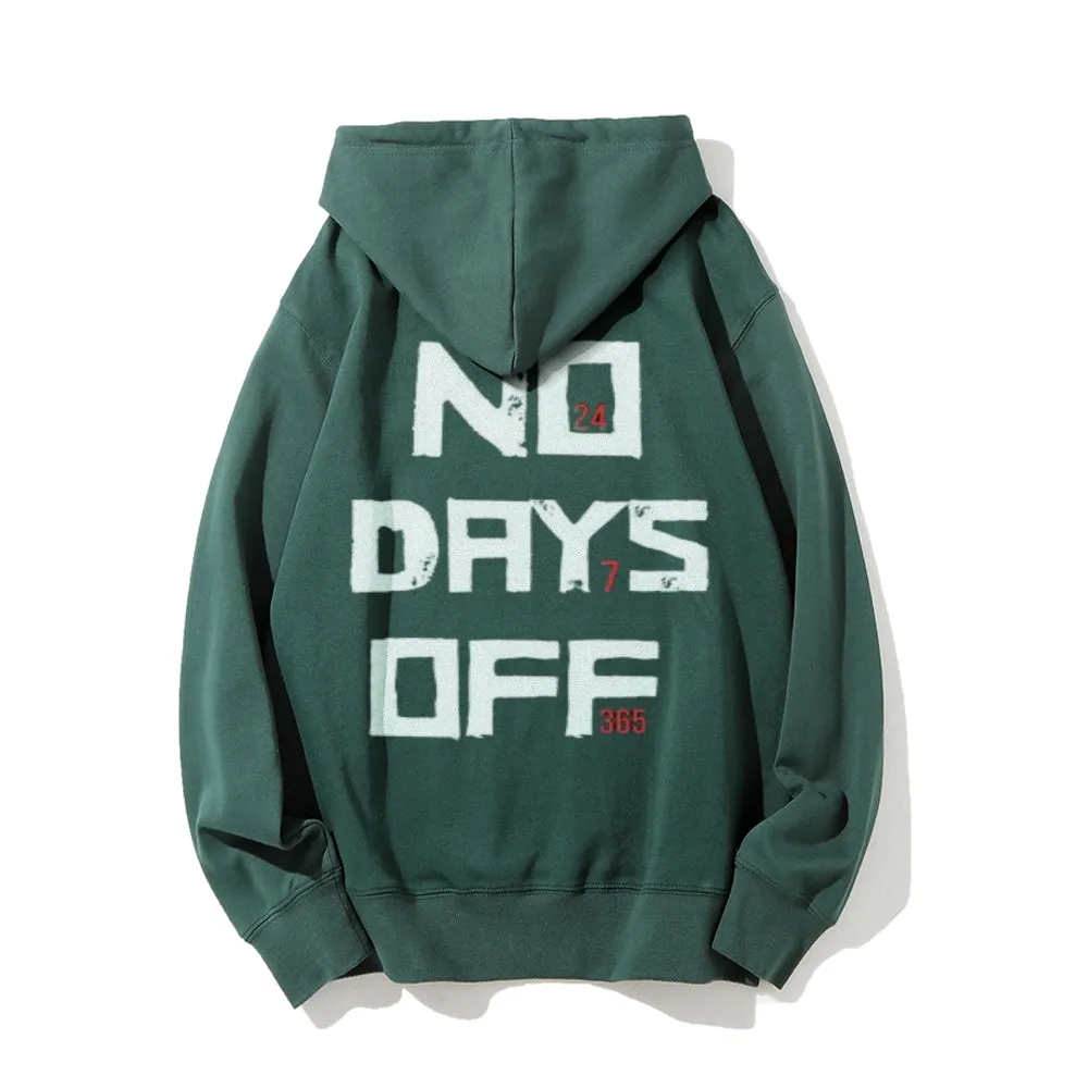 No Day Off Funny Letter Graphic Pullover With Kangaroo Pocket Hoodies