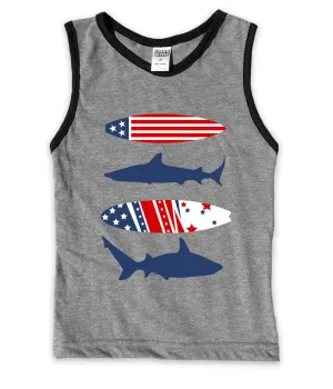 Patriotic Surfboards & Sharks Muscle Tank