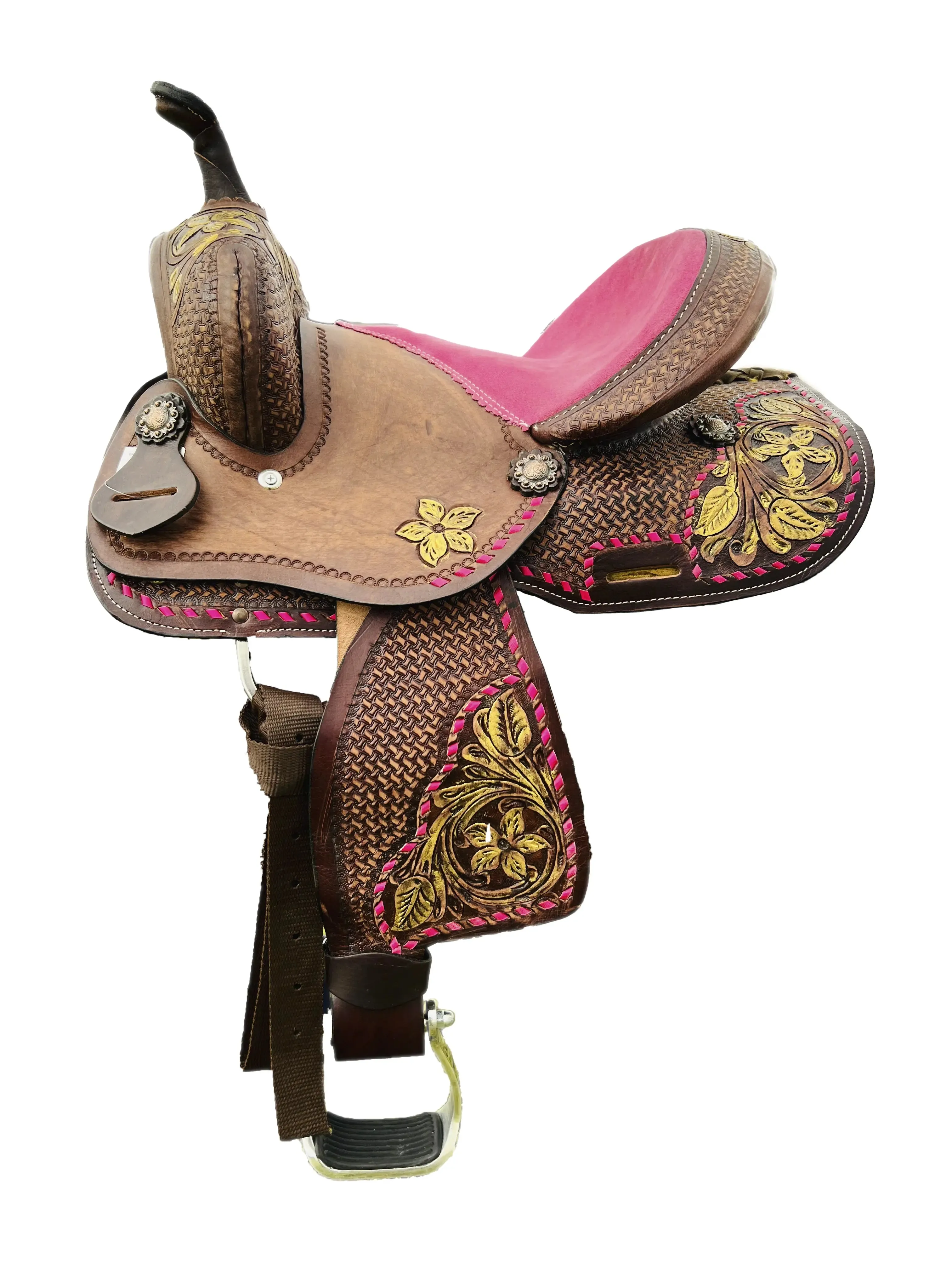 Resistance Youth Western Barrel Saddle With Floral And Basketweave Tooling
