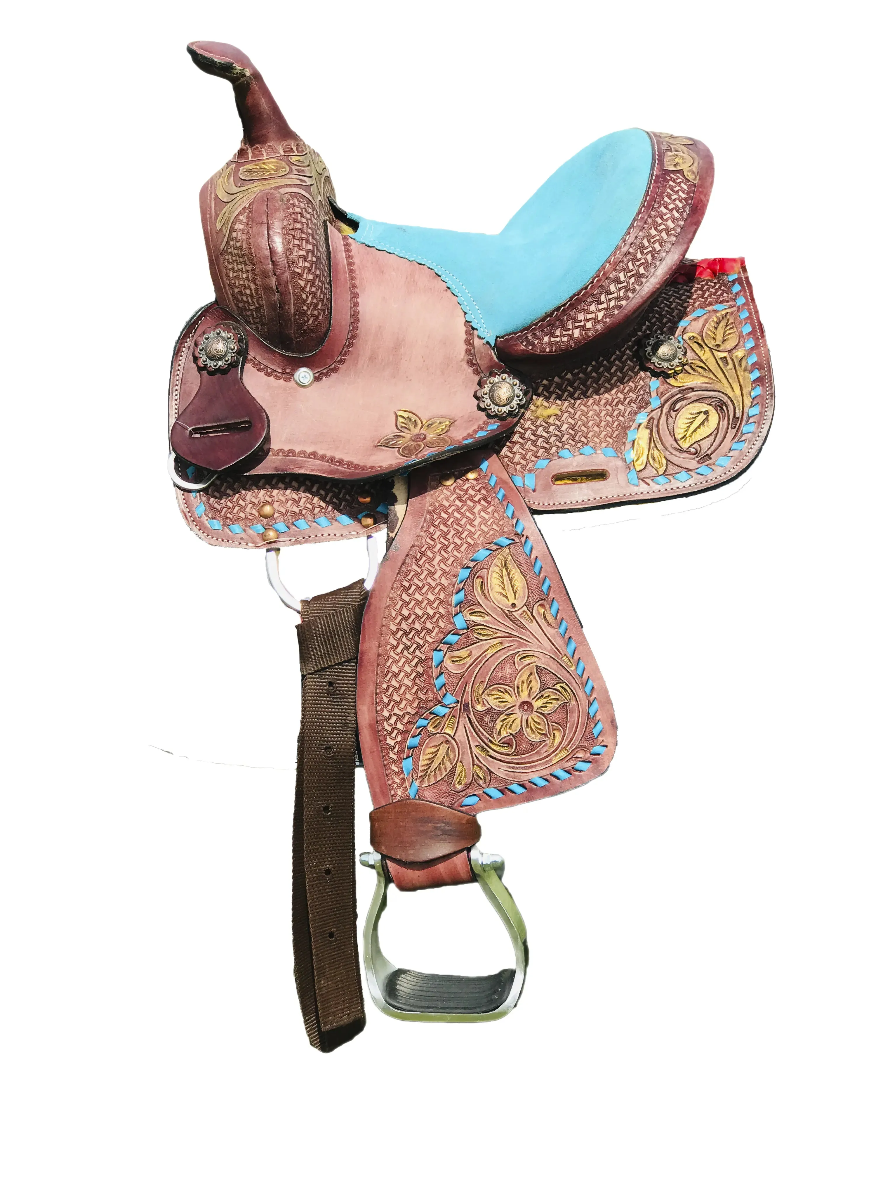 Resistance Youth Western Barrel Saddle With Floral And Basketweave Tooling