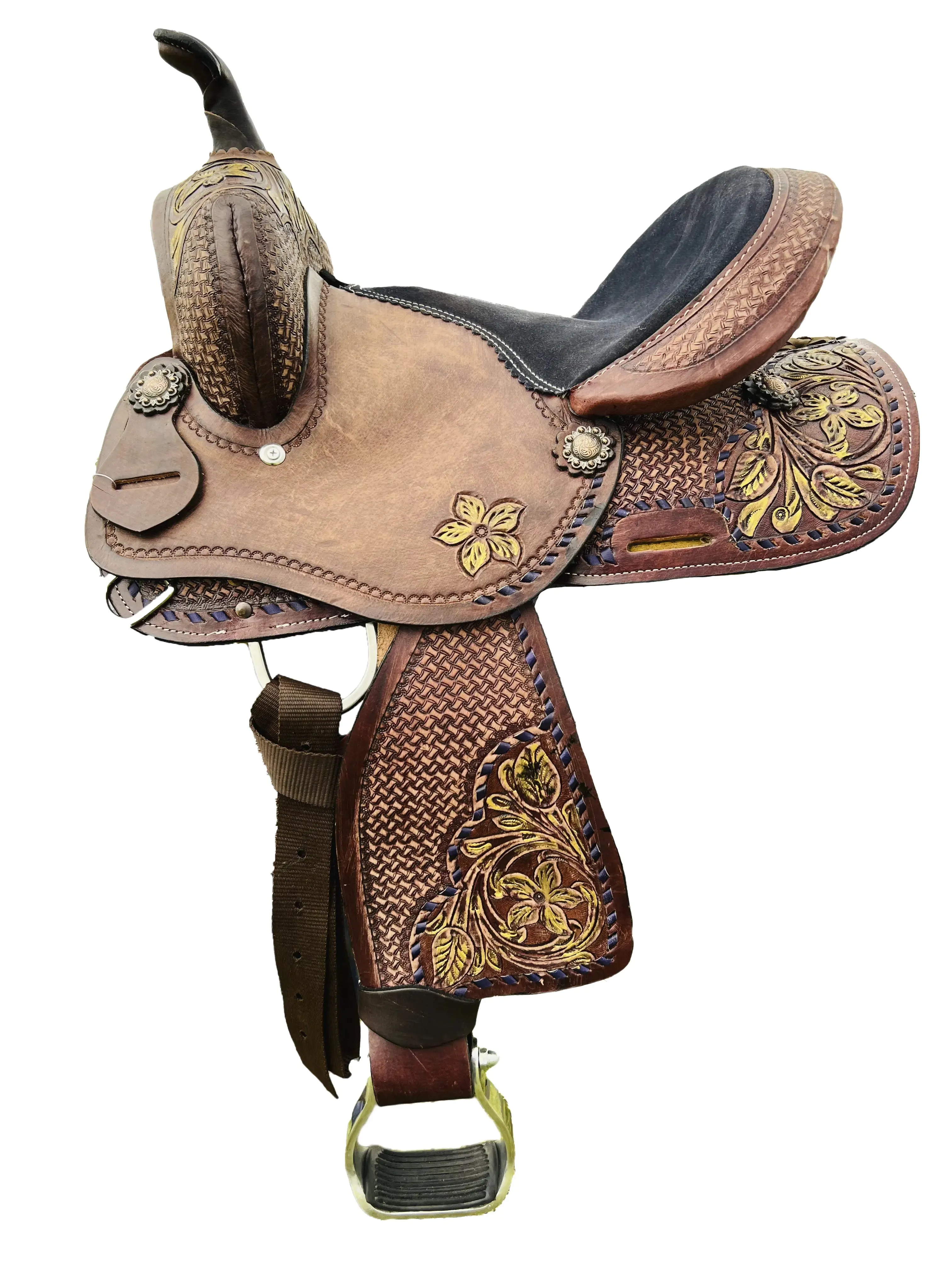 Resistance Youth Western Barrel Saddle With Floral And Basketweave Tooling