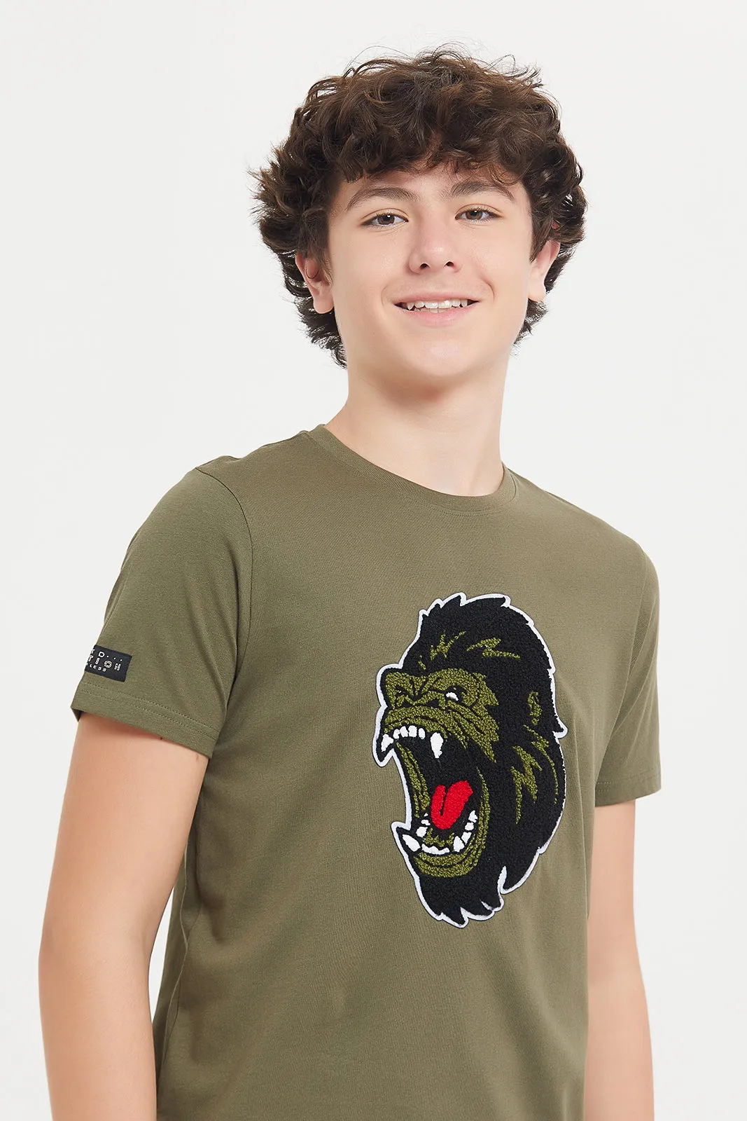 Senior Boys Olive Gorilla Print T-Shirt
