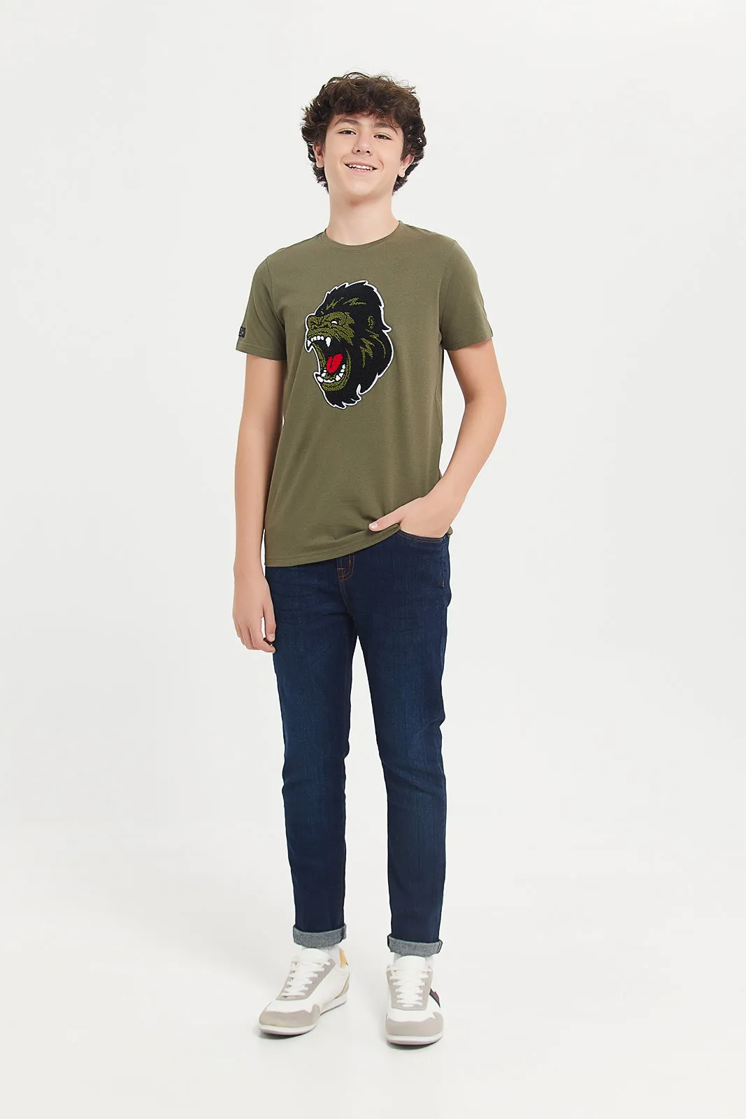 Senior Boys Olive Gorilla Print T-Shirt