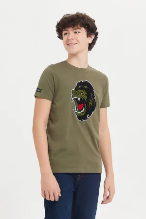 Senior Boys Olive Gorilla Print T-Shirt