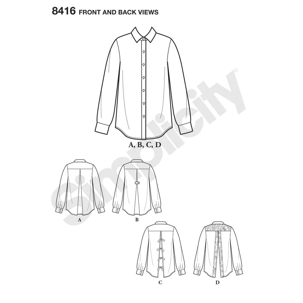 Simplicity Pattern S8416 Misses' Shirt with Back Variations