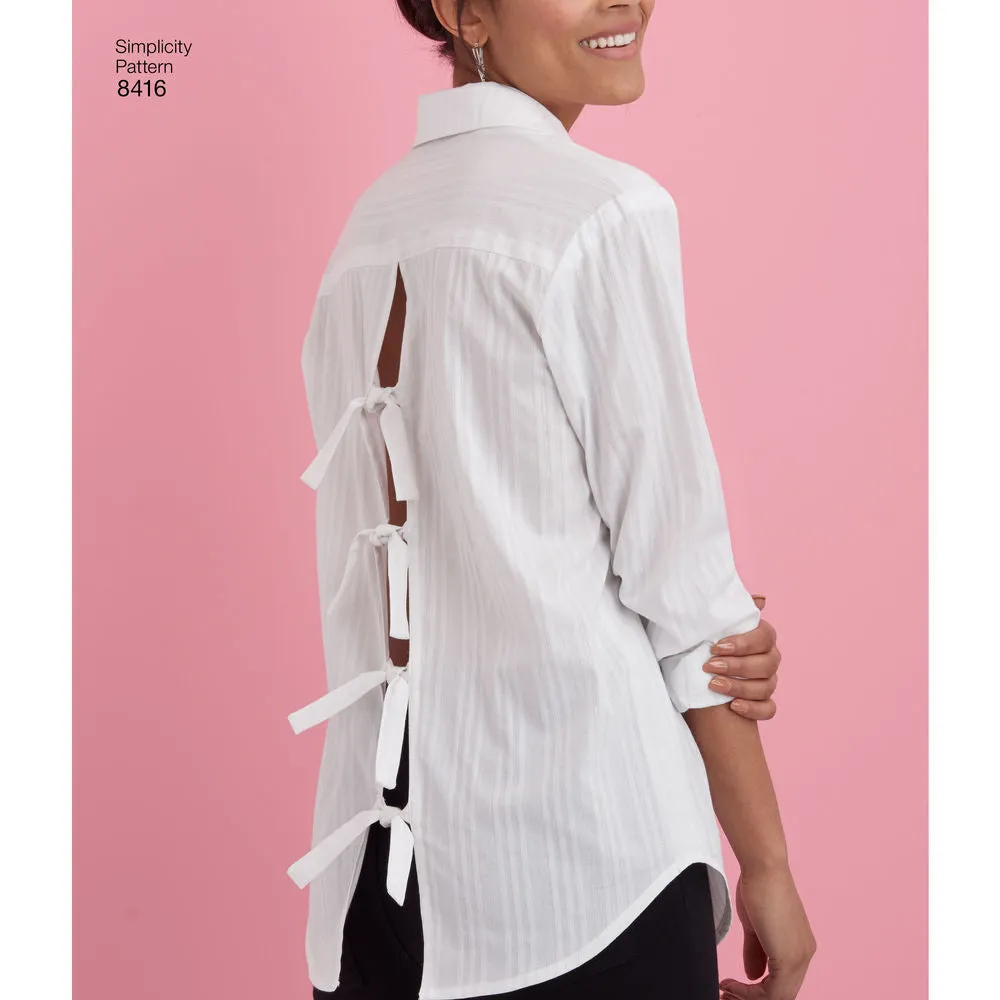 Simplicity Pattern S8416 Misses' Shirt with Back Variations