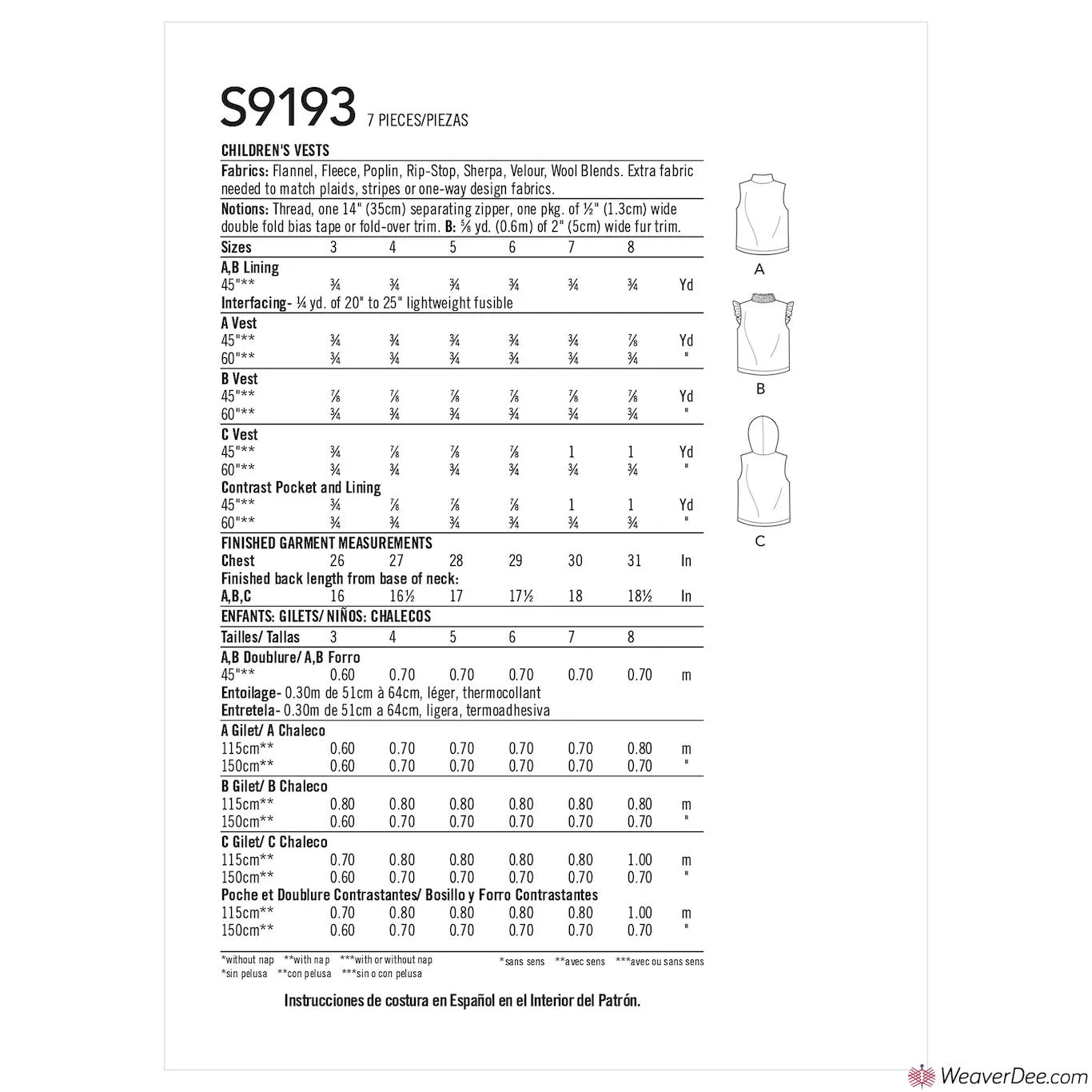 Simplicity Pattern S9193 Children's Vest