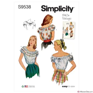 Simplicity Pattern S9538 Misses' Blouses - Vintage 1940s