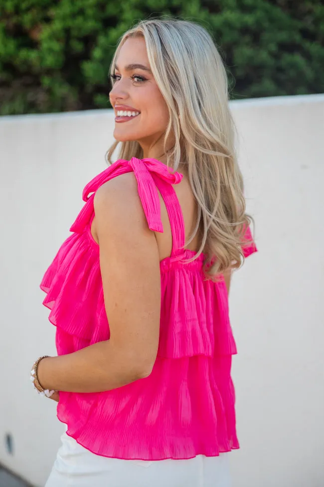 Somewhere In Between Pink Textured Tie Sleeve Tiered Tank FINAL SALE