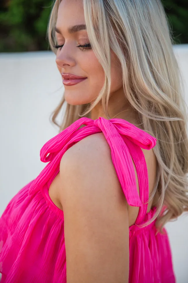 Somewhere In Between Pink Textured Tie Sleeve Tiered Tank FINAL SALE